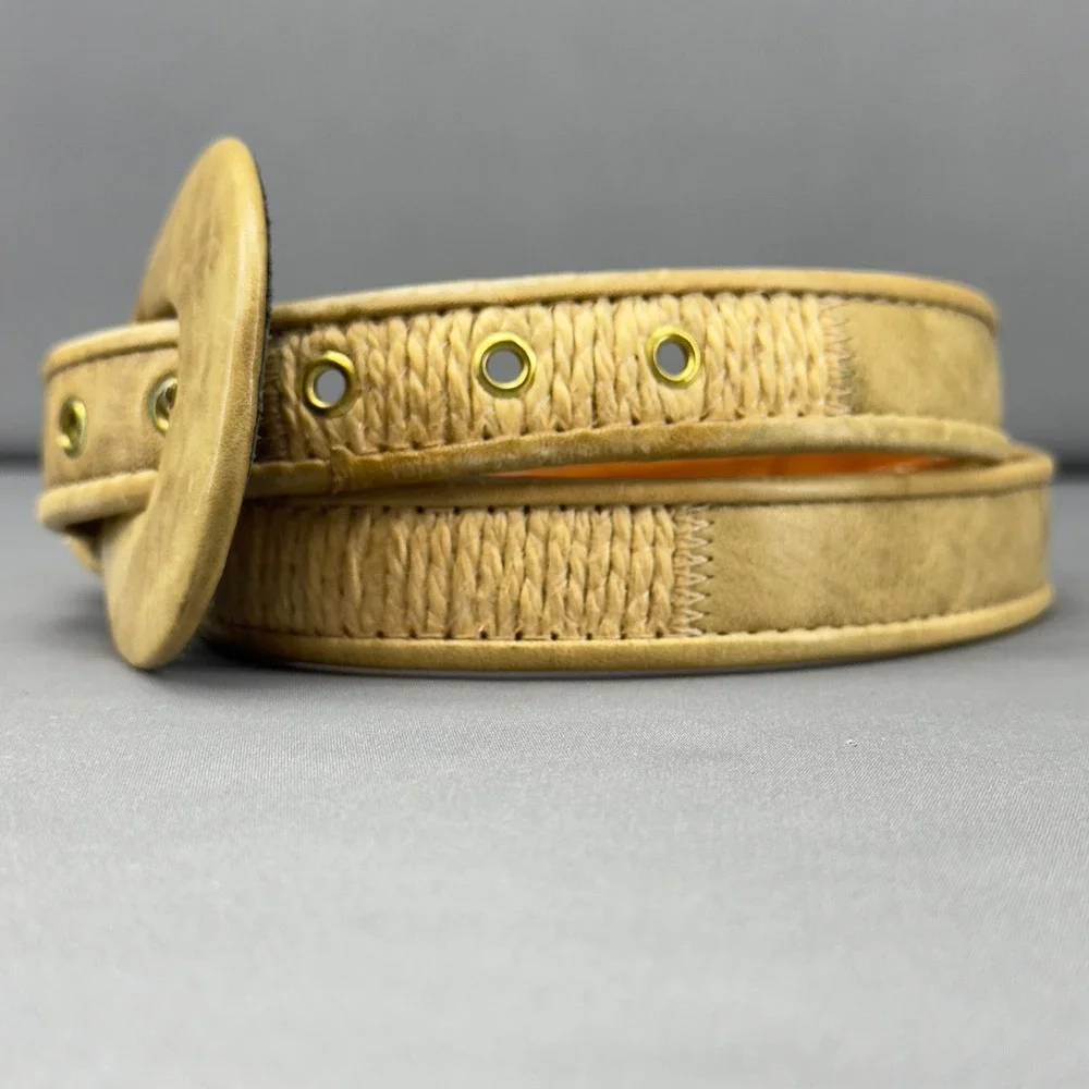 Vintage Alden Howard Tan Leather Woven Flower Buckle Belt‎ Made USA Size L